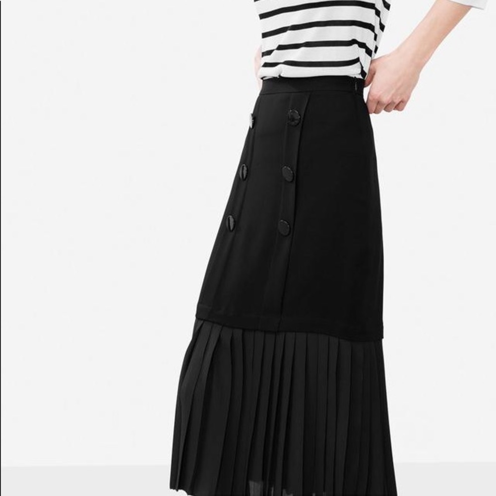 Multi pleated double breast button down skirt
